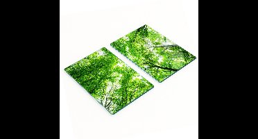 Set van twee decoratieve glazen keukenplanken, groen bosmotief, 2x40x52 cm