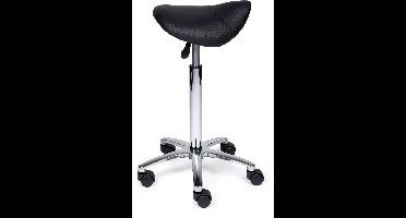 Ergonomische Zadelkruk Compact Zwart op Wielen Hoge uitvoering (70-84cm) / Zonder voetensteun / Voetdoppen