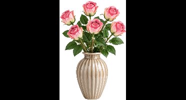 Mica Decorations Kunstbloem - 6x - roos - roze - 69 cm - Kunstbloemen boeketten
