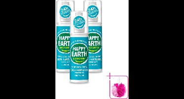 3 x Happy Earth – Deodorant Spray – 100% Natuurlijk Cedar Lime – 100 ml - Bulkverpakking - Deodorant spray - Douchemop - Fris geur
