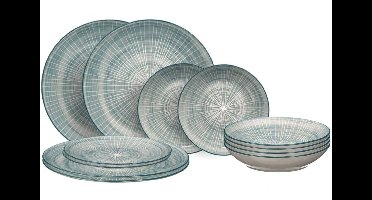 Cookinglife Serviesset Cala Blauw 12-delig - Servies Set 4 Personen - Modern Design Porselein - Vaatwasser- & Magnetronbestendig