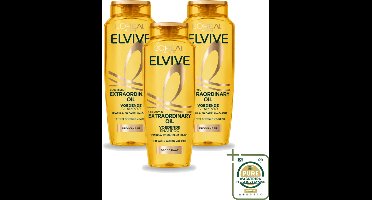 3 x L’Oréal Paris Elvive – Shampoo – Extraordinary Oil – Dun & Droog Haar – 250 ml - Wasstrips - Droog Haar - Intensieve Voeding - Marula-olie - Camellia-olie - Glans Haar