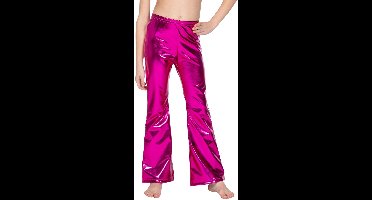 Wilbers & Wilbers - Flared Legging Party In Pink Metallic Meisje - Roze - Maat 128 - Carnavalskleding - Verkleedkleding