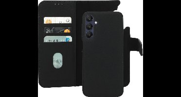 Mobiparts hoesje geschikt voor Samsung Galaxy A25 - Wallet 2-in-1 Boekhoesje - MagSafe - Echt Leder - Uitneembare Case - Sterke Magneet Sluiting - Contactloos betalen - Zwart