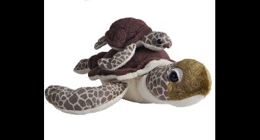 Wild Republic pluche knuffel dier familie zeeschildpadden - 36 cm - moeder en kind - knuffels van zeedieren