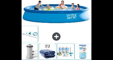 Intex Rond Opblaasbaar Easy Set Zwembad - 457 x 84 cm - Blauw - Inclusief Pomp - Solarzeil - Onderhoudspakket - Filter - Schoonmaakset - 6-delig