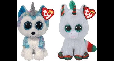 Ty - Knuffel - Beanie Boo's - Helena Husky & Christmas Unicorn