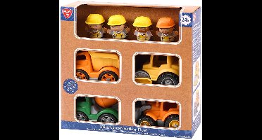 Play mini constructie voertuigen speelset met figuren - 8 delig bouwspeelgoed.