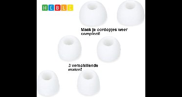 6x Cover geschikt Voor Apple Airpods Pro 2/ Pro 1 - Siliconen Oordopjes, 3 Maten, Wit van Heble®