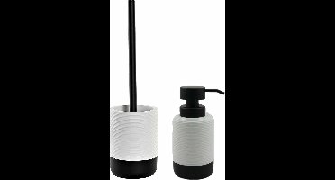 Items - Toiletborstel met houder 38 cm en zeeppompje 300 ml keramiek wit/zwart