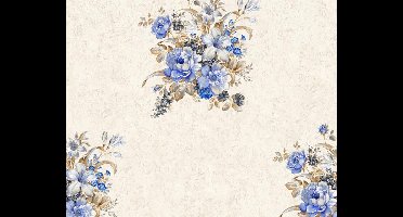 KLASSIEK BLOEMEN BEHANG - Creme Blauw Bruin - Bloemenmotief - AS Creation Romantico
