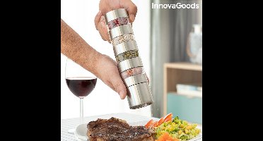 InnovaGoods - 4-in-1 kruidenmolen Millmix - Specerijenmolen - Spice Grinder - Kruidencarousel - Kruidenmaler - 4 Compartimenten