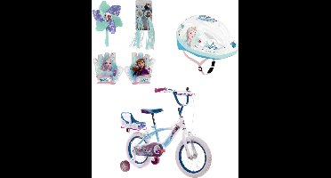 Frozen fietsset; fiets 14 inch, handschoenen, windmolen, stuur fransjes en helm