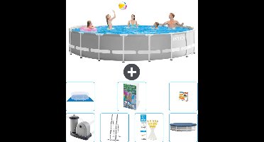 Intex Rond Prism Frame Zwembad - 548 x 122 cm - Grijs - Inclusief Pomp - Ladder - Grondzeil - Afdekzeil Speelgoed - 8-delig