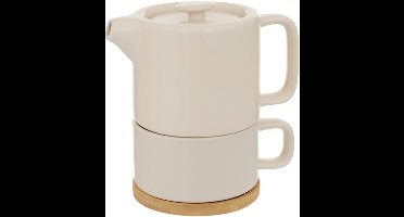 Secret de Gourmet Theepot Penang - Keramiek - met kopje - creme - 10 x 15 cm