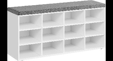 Hoppa! Opbergbank - Wit, Grijs - Spaanplaat, Schuim, Stoffen Bekleding Met Linnenlook - 3 x 104 x 48 cm (B x D x H)