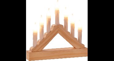 HI Kaarsenbrug - hout - met Led verlichting - warm wit - 7 lampjes - 21 cm- kerstversiering