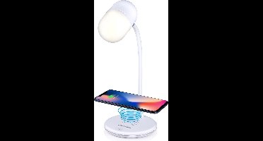 Grundig Bureaulamp Led 3-in-1 - Draadloze Telefoonoplader Qi Technologie - Bluetooth Speaker - Leeslamp - Wit
