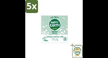 5 x Happy Earth – Wash & Bath Bar – 100% Natuurlijk Baby & Kids – 50 g - Wasstrips - Baby Wasbar - Natuurlijke Wasbar - Baby Badbar - Gevoelige Huid Verzorging - Zeepvrije Wasbar