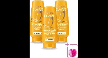 3 x L’Oréal Paris Elvive – Conditioner – Extraordinary Oil Kokos – 200 ml - Bulkverpakking - Kokosolie conditioner - Douchemop - Droog haar