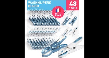 Bloem Wasknijpers (48 Stuks) - Blauw-Wit voor Duurzaam Huishouden