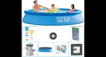 Intex Rond Opblaasbaar Easy Set Zwembad - 305 x 61 cm - Blauw - Inclusief Pomp - Afdekzeil - Loungebed - Vloertegels - 7-delig