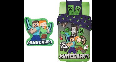 Minecraft slaapkamerset; dekbedovertrek en kussen
