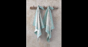 De Witte Lietaer Theedoek Pied de Poule, Aqua - 2 stuks - 65 x 65 cm - Katoen
