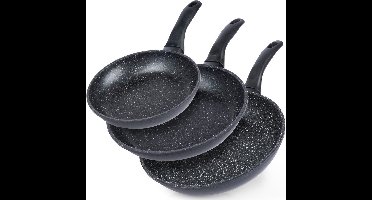 Koekenpan Set Granieten GRANDE 20 / 24 / 28 cm 3 stuks - Koekenpannen - Braadpannen - Koekenpannenset - Multifunctionele Pan voor Vlees - Groenten