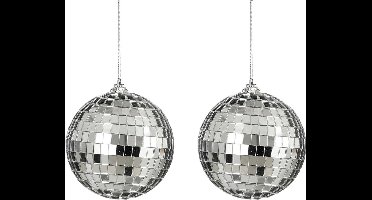 House of Seasons discobal kerstballen - 2x - zilver -10 cm -foam-spiegelbol