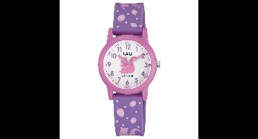 Q&Q V23A-007VY - Horloge - Polshorloges - Analoog - Kinderen - Unisex - Plastic band - Rond - Kunststof - Cijfers - Dinosaurus - Grijs - DonkerBlauw - LichtBlauw - 10 ATM