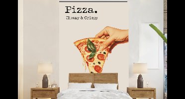 Behang - Fotobehang Pizza - Kaas - Pepperoni - Breedte 145 cm x hoogte 220 cm