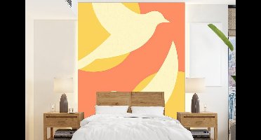 Behang - Fotobehang Vogels - Cirkels - Geel - Breedte 160 cm x hoogte 220 cm