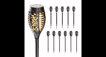 HOFTRONIC - 12 Stuks Avon Fire Solar Tuinfakkels zonneenergie - IP65 waterdicht - 50cm - 2200K zeer warm wit - Solar Fakkel Tuinverlichting met Vlam Effect