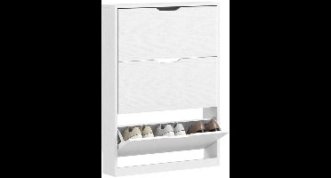 Schoenenkast – Schoenrek – Schoenenopberger – Schoenenlade – Smalle Schoenenkast – 12 Paar – Spaanplaat – Wit – 3 Vouwdeuren – Ruimtebesparend