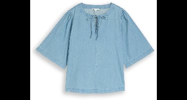 Tom Tailor Denim - Jeansblouse met strikdetail - Maat XS - Clean Light Stone Blue Denim