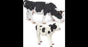 Setje van 2x plastic speelgoed figuren dieren koeien 10-14 cm - boerderij dieren