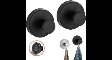 Boraboi® Roestvrijstalen, herbruikbare zuignaphaken voor badkamer zonder boren, waterdicht en veelzijdig, set van 2 stuks in zwart