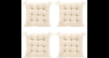 Boraboi® Comfortabele Set van 4 Stoelkussens met Antislip Banden voor Binnen en Buiten, 40 x 40 cm, Crème
