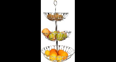 Zilveren ronde fruitschaal etagere 3-laags bestekpatroon 56 cm