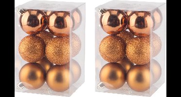 Cosy & Trendy Kerstballen - 24x - oranje - 6 cm - kunststof - mat - glans - glitter - onbreekbaar - met ophanglintjes