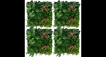 ECD Germany Plantenwand 50 x 50 cm, 4 stuks wandpaneel van kunstplanten, kunstplantenwand privacyscherm weerbestendig, makkelijk te verzorgen en duurzaam voor buiten en binnen, uv-bestendig kunsthaag paneel voor uw tuin en balkon, groen tropical mix