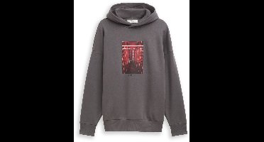 Tom Tailor Denim - Oversized hoodie-sweatshirt met print - Maat S - classic mid grey