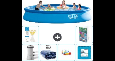 Intex Rond Opblaasbaar Easy Set Zwembad - 457 x 84 cm - Blauw - Inclusief Pomp - Solarzeil - Speelgoed - Vloertegels - 7-delig