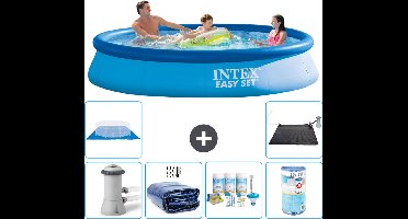 Intex Rond Opblaasbaar Easy Set Zwembad - 366 x 76 cm - Blauw - Inclusief Pomp - Solarzeil - Onderhoudspakket - Filter - Grondzeil - Solar Mat - 7-delig