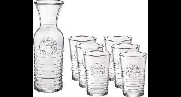 Glazen waterkan/karaf 1 liter met 6x stuks drinkglazen/waterglazen 300 ml - Schenkkannen/karaffen van glas