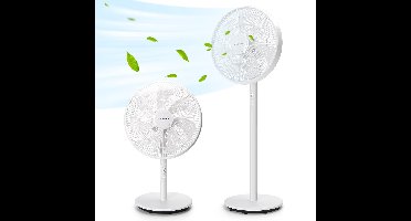 Aigostar Statiefventilator Brisk - Staande ventilator- Stille Werking -3 Snelheden-in Hoogte Verstelbaar-7 bladen-45W-Wit