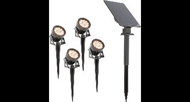 HOFTRONIC - 4x Troy Solar prikspots - Los zonnepaneel - 3000K Warm wit licht - IP65 waterdicht - 150 lumen - Solar Tuinverlichting - Incl. Schemerschakelaar - Tuinspots
