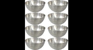 Svenska Living - 8x - Kommetjes/schaaltjes - mat zilver - RVS - D19 x 9.5 cm - serveerschalen