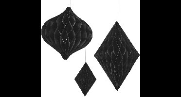 Ginger Ray - Zwarte Honingraat Papieren Hangdecoraties - 3 stuks